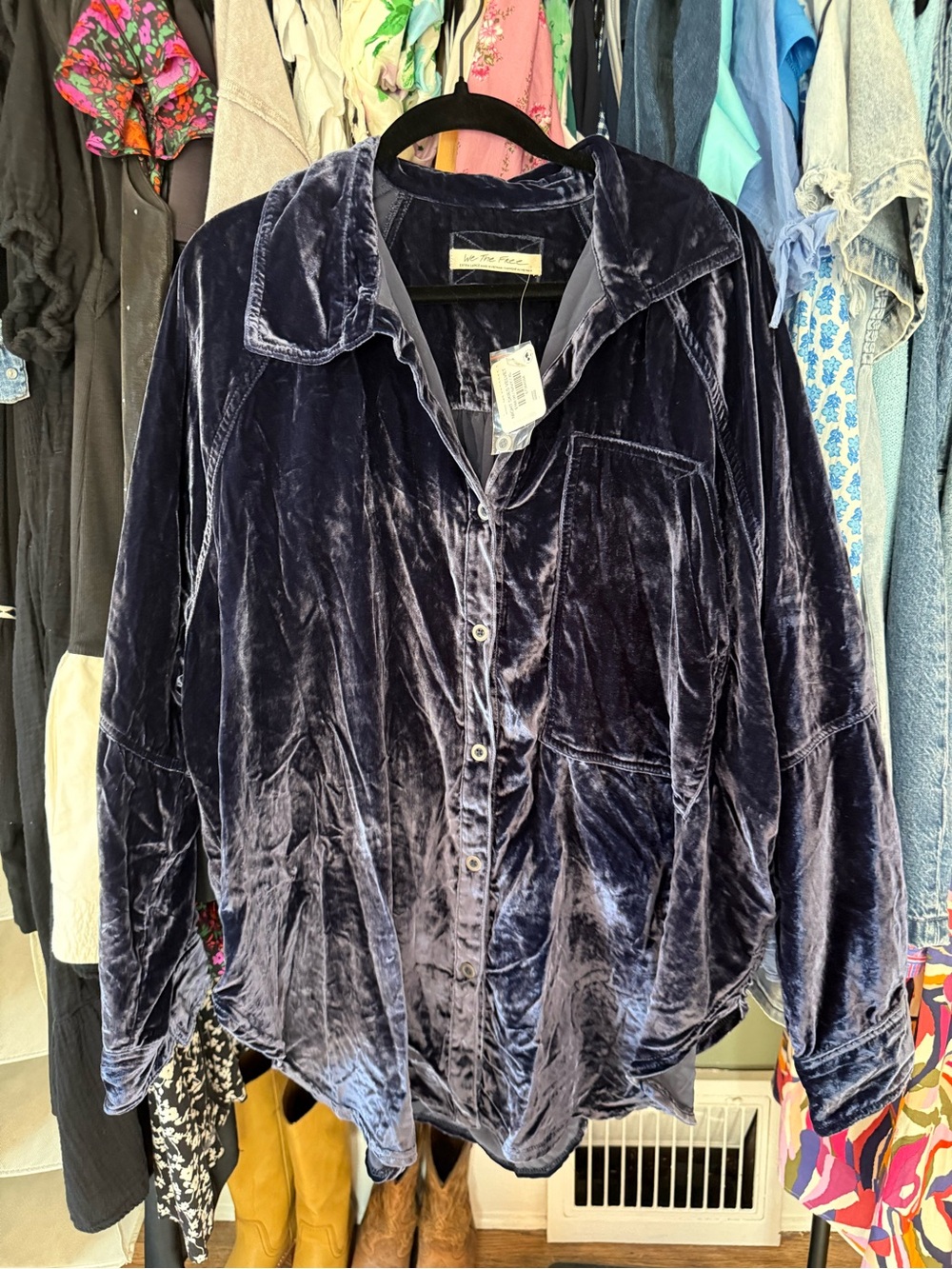 NWT We the Free Night Skies Velvet Buttondown - Size XL
